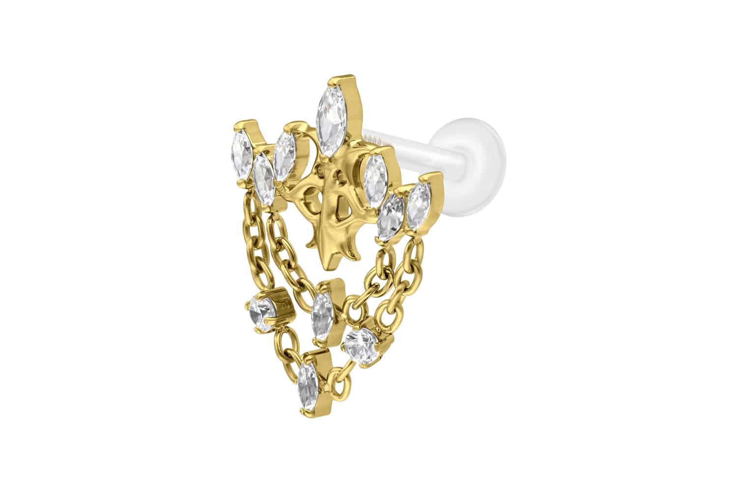 PTFE Labret Piercing mit Innengewinde + Titan-Aufsatz GOTISCHE KRONE + KETTEN